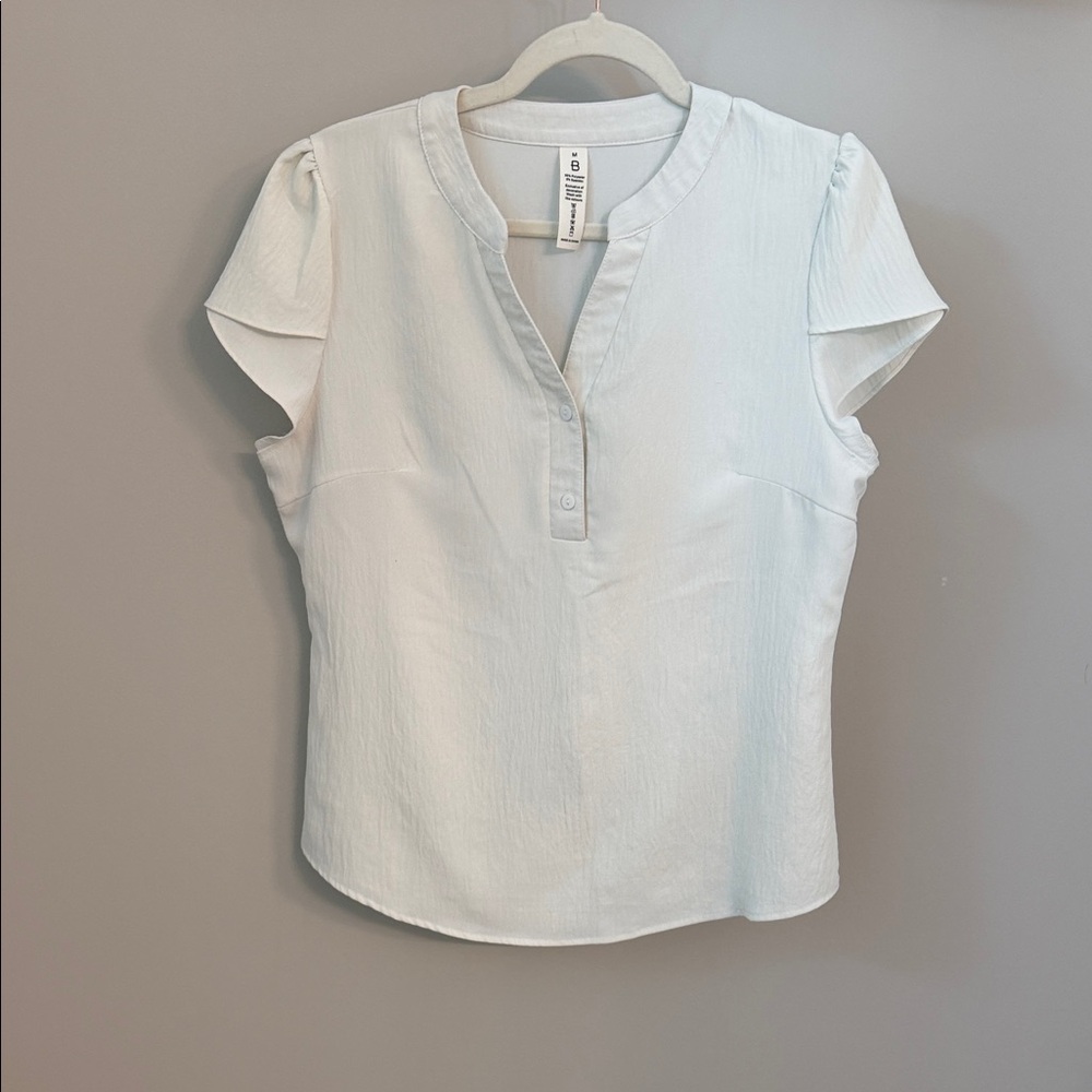 Arden B Pale Blue Flutter Sleeve Henley Blouse